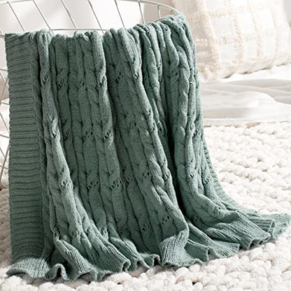 Carriediosa Cable Knit Woven Chenille Throw Blanket 60" x 80" Sage Green - color: Sage Green, size: 60" X 80"