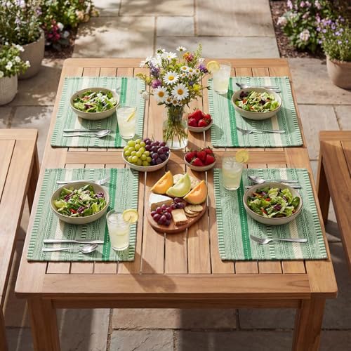 Artoid Mode Emerald Woven Braided Stripe Placemats Set of 6-12x18 Inch - color: Emerald, size: 12" x 18", 6 Pcs