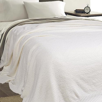 JOOJA Cream White Fuzzy Knitted Blanket, Soft Lightweight Plush Queen Size for Bed, Cozy Nights (90x90) - color: Cream, size: 90x90