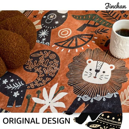 jinchan 2x3 Cute Area Rug Kids Washable Fun Rug Terracotta Boho Jungle Mat - color: Jungle Parade Orange, size: 2' x 3' (Rectangular)