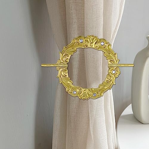 2 Pack Gold Crown Curtain Tiebacks, Gold Round Drapery Holdbacks - style: Gold Crown