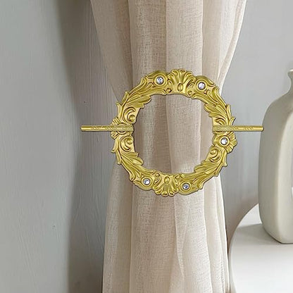 2 Pack Gold Crown Curtain Tiebacks, Gold Round Drapery Holdbacks - style: Gold Crown