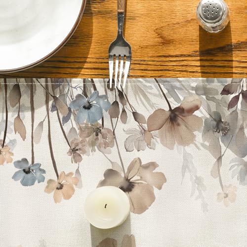 Artoid Mode Brown Poppy Flowers Floral Blossom Summer Table Runner, Fall Kitchen Dining Table Decoration for Home Party Decor 13x72 Inch - size: 13" x 72", Table Runner