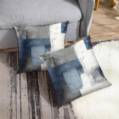 Britimes Throw Pillow Covers Set of 2, 18 x 18 Inch, Navy Grey White - color: Blue White, size: 18" x 18" (Pack of 2)