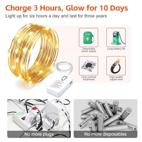 8 Pack Rechargeable LED Fairy Lights 7Ft 20LED Battery Operated - color: Warm White