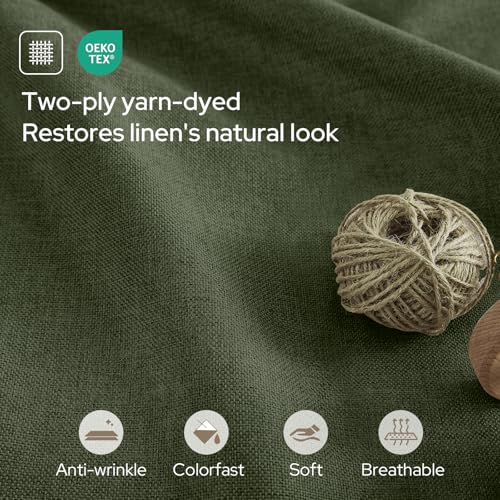 HOMEIDEAS 100% Blackout Olive Green Faux Linen Curtains 96''L 2 Panels - color: Olive Green, size: 52"W x 96"L (Pack of 2)