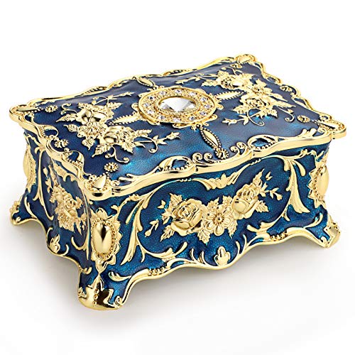 Hipiw Vintage Jewelry Organizer Box Metal Trinket Storage Box, Blue Medium - color: Blue, size: Medium