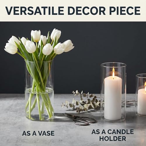 Hurricane Candle Holders, Clear Glass Cylinder Centerpieces Vases, Pillar Candle Sleeves for Wedding, Table Decoration Centerpiece Floral Room Home, Dining Room Decor 3 Pieces
