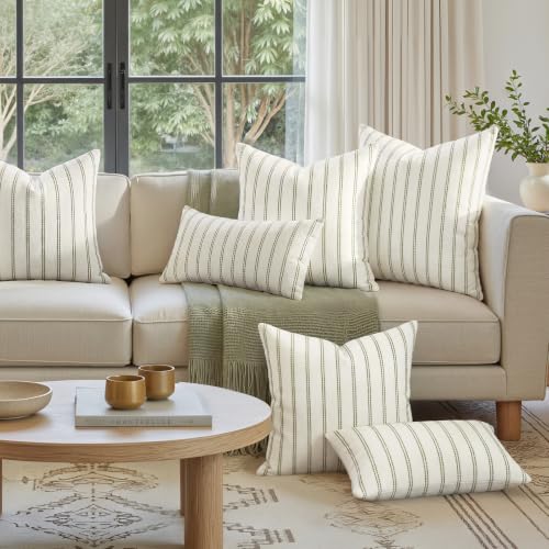 HOMEIDEAS Decorative Sage Green Throw Pillow Covers 18x18 Set of 2 - color: Sage Green Striped, size: 18" x 18" (Pack of 2)