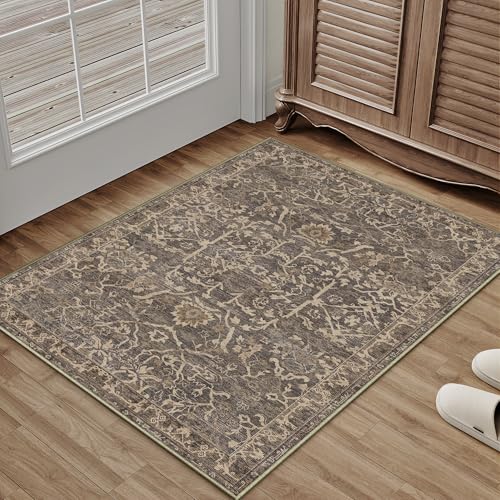 HUGEAR 2x3 Brown Vintage Floral Washable Area Rug for Entryway - color: Brown & Black, size: 2' x 3' (Rectangular)