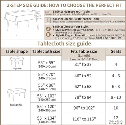 Nordic Beige Rectangular Tablecloth, Premium Drape - color: Beige Bx, size: 55"x86"fits 6-8 seats (table length 62"-68")