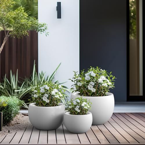 Kante Set of 3 White Concrete Bowl Planters 20" 15.7" 11.8" Dia - color: Pure White, size: 19.9"D + 15.7"D + 11.8"D
