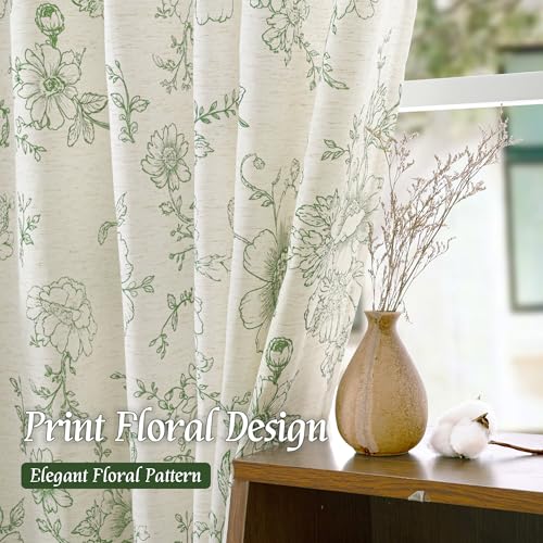 LAMIT Floral Linen Bedroom Curtains 63 Inches Long, Olive Green, 2 Panels - color: Olive Green, size: 52"W x 63"L (Pack of 2)