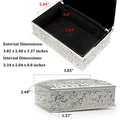 Hsiwto Small Rectangle Vintage Metal Jewelry Box Trinket Gift Box Chest Ring Case for Girls Ladies Women, Silver - color: Silver