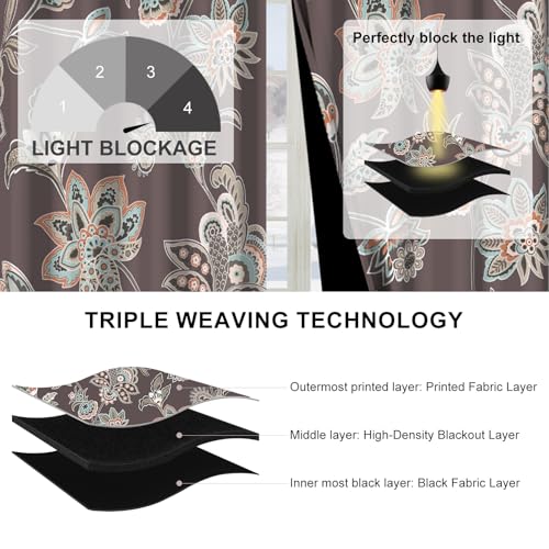 Floral Blackout Curtains for Bedroom and Living Room, Farmhouse Thermal Insulated Soundproof Privacy Drapes 84 Inch Length 2 Panels Set with Tassels Tiebacks, Paisley Patterned Room Darkening Curtains - color: Ornate Paisley Garden