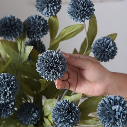 6 Pcs 27"Artificial Pompon Mum Silk Flower Stems for Vase (Dark Blue) - color: Dark Blue