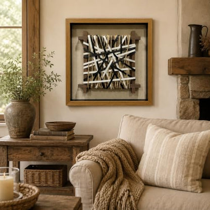 BrightA Wabi-Sabi Hand-Woven Jute Rope Framed Rustic Wall Art - color: Black + White + Natural Beige + Natural wood tone, size: 23.6"x23.6"