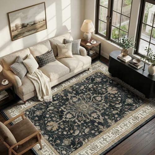 RELEANY Washable Vacuum-Friendly Area Rugs 6'x9' Black/Vintage - color: Black/Vintage, size: 6' x 9' (Rectangular)