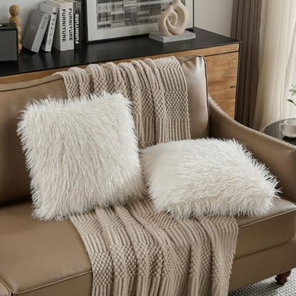 FUTEI Pack of 2 Faux Wool Throw Pillow Covers 18x18 Inch, Cream White - color: Cream White