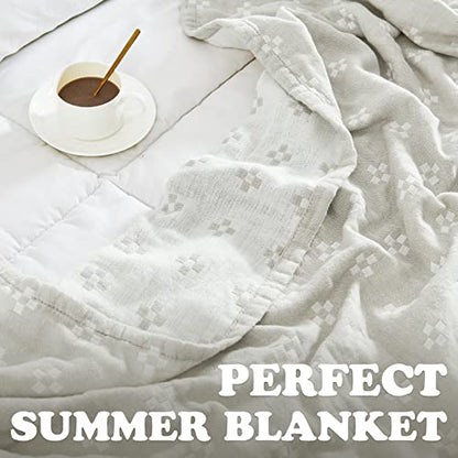 jinchan 100% Cotton Muslin Blanket Twin Boho Throw Blanket 50x60 Oatmeal - color: B. Cross Grey, size: 50"x60"