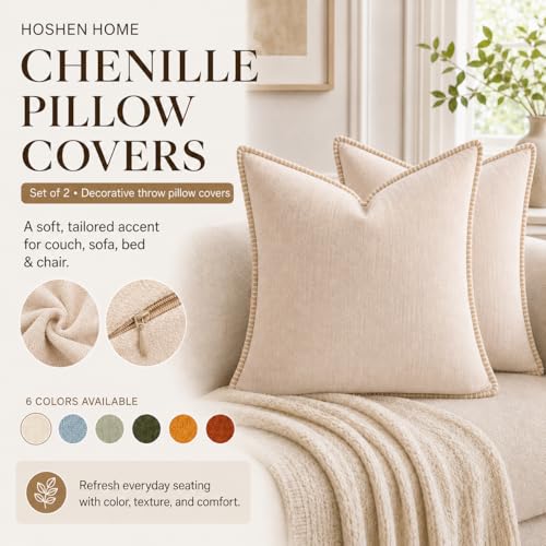 Decorative Throw Pillow Covers 18x18Inch, Pack of 2 Beige - color: Chenille-white