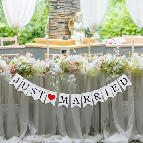Complete Wedding Decoration Set - Mr & Mrs Sign with Just Married Banner, Gold Cake Cutting Set, 13ft Eucalyptus Rose Garland and 200 Pcs Ivory Petals for Aisle Scatter & Table Centerpieces