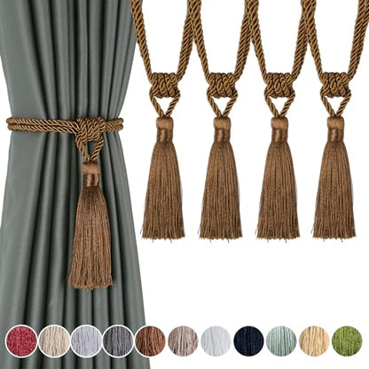4 Pack Curtain Tiebacks Handmade Tassel Rope Curtain Holdbacks - color: Coffee, size: 4p