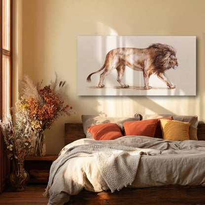 Hue7Art Wild Lion Canvas Wall Art Safari Living Room 24x48 Inch - color: Brown, size: 48"L x 24"W