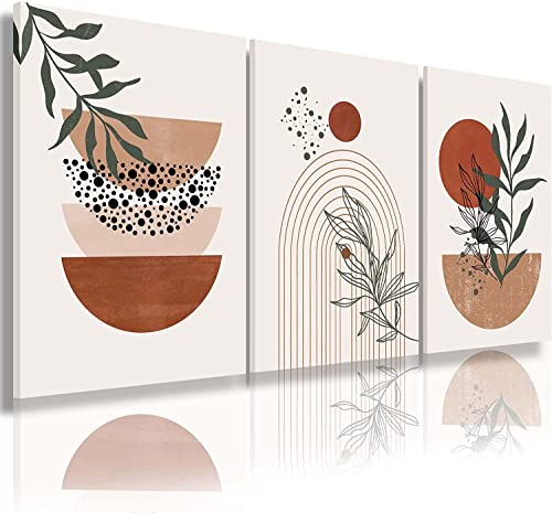 Boho Wall Art Prints，Boho Wall Decor, Mid Century Modern Wall Art，Set of 3 Prints, Abstract Geometric Prints Black Beige Terracotta Minimalist Art, Natural Framed Canvas Prints Artwork For Living Room - color: Boho Prints-1, size: 24x36inchx3pcs