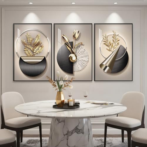 Large Framed Modern Elegant Wall Art for Living Room, 3 Piece 24x36 In - color: Golden Bloom Series, size: 24" W x 36" H x 3 pieces