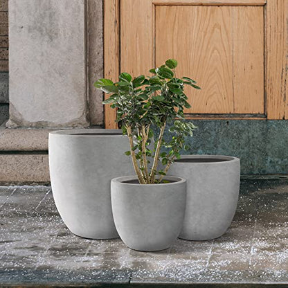 Kante Set of 3 Pale Gray Concrete Curved Planters 20" 16.5" 13.3" Dia - color: Natural Concrete, size: 20.1"d + 16.5"d + 13.4"d