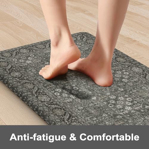 KIMODE Anti Fatigue Kitchen Mat 2PC,Waterproof Farmhouse Green Kitchen Rugs - color: Green/Grey, size: 47"L x 17.3"W x 0.47"Th + 29"L x 17.3"W x 0.47"Th
