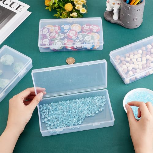 BENECREAT 4 Packs 4x7.5x1.6inch Rectangle Clear PP Plastic Box Containers Bead Storage Organizer Box, Dustproof Case with Hinged Lid for Cards, Beads and Craft Supplies - size: 4x7.5x1.6inch
