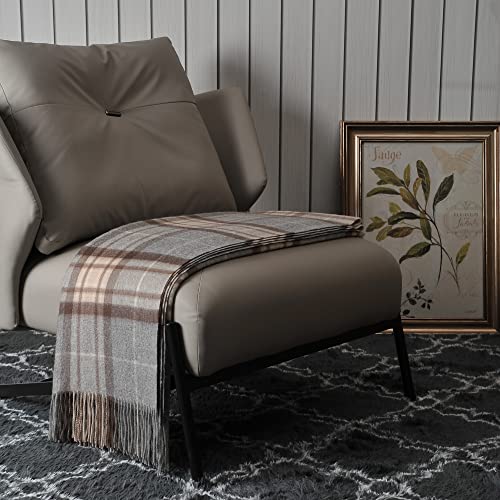 EP Mode 100% Pure Cashmere Throw Blanket for Sofa, Grey Tartan - color: Grey Tartan