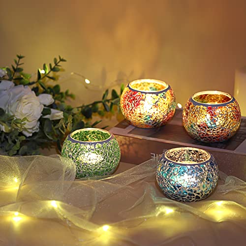 OwnMy 6PCS Mosaic Glass Tea Light Holders Round Bowl Votive Candle Holders - color: Multicolor Set