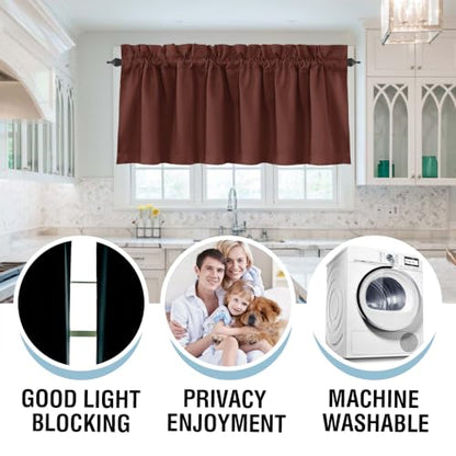 H.VERSAILTEX 100% Blackout Curtain Valances for Windows 2 Panels Thermal Insulated Rod Pocket Small Short Valance for Kitchen Cafe Bathroom Living Room Bedroom Laundry,Rust,52" W x 18" L - color: Rust