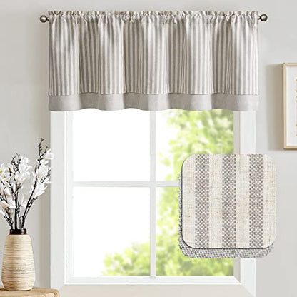 jinchan Stripe Linen Kitchen Valance Curtain, 50x18, 1 Panel, Taupe Grey - color: Boxter Striped | Taupe on Linen, size: 50"W x 18"L (Pack of 1)