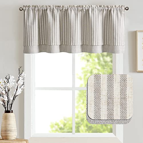 jinchan Stripe Linen Kitchen Valance Curtain, 50x18, 1 Panel, Taupe Grey - color: Boxter Striped | Taupe on Linen, size: 50"W x 18"L (Pack of 1)