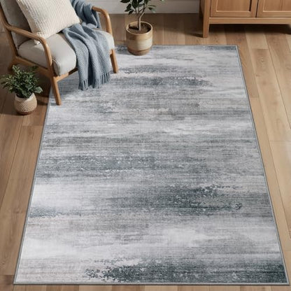 Tangsoo Grey Abstract 3x5 Washable Area Rug, Modern Non Slip Accent Rugs - color: Ash Grey, size: 3' X 5' (Rectangular)