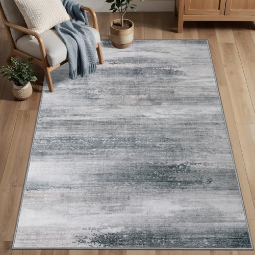 Tangsoo Grey Abstract 3x5 Washable Area Rug, Modern Non Slip Accent Rugs - color: Ash Grey, size: 3' X 5' (Rectangular)