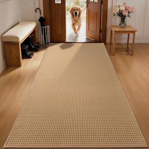 YIHOUSE Indoor Door Mat 32" x 70", Non-Slip Washable Entryway Mat, Dirt Trapper Absorbent Entrance Mat, Low Profile Floor Mat for Front/Back Door, Entryway, Khaki - color: Khaki, size: 32"x70" (Rectangular)