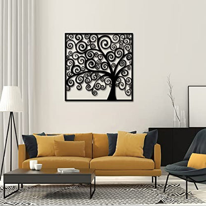 RnnJoile Metal Tree Wall Art Black Tree Of Life Wall Decor for Home Office Living Room Decor Abstract Tree Wall Sculpture Rustic Decorations 24x24inch