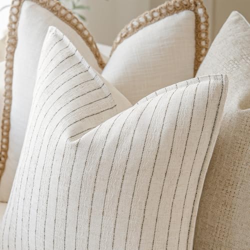 MOROCO Linen Striped Throw Pillow Covers 24x24 Set of 2, Brown - color: Brown, size: 24" x 24" (Pack of 2)