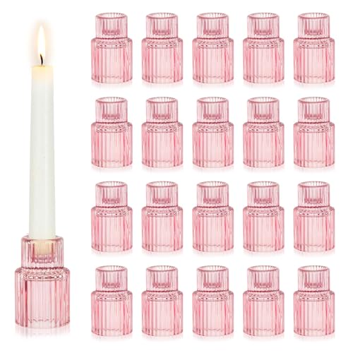 Hewory Glass Pink Candle Holder Bulk, 20PCS Valentines Taper Candle Holders - color: Pink, size: 20PCS