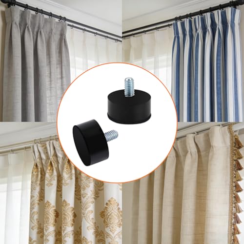 2 Pcs End Cap Replacement Finials, Screw on Curtain Rod End Caps, Cylindrical Drapery Rod Finials, Black Drapery Round Curtain Rods Finial for 6mm Curtains Rods ﻿