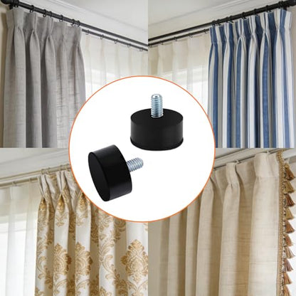 2 Pcs End Cap Replacement Finials, Screw on Curtain Rod End Caps, Cylindrical Drapery Rod Finials, Black Drapery Round Curtain Rods Finial for 6mm Curtains Rods ﻿