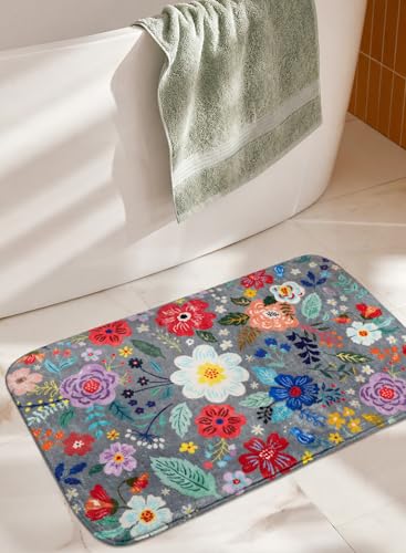 Floral Bathroom Rugs Cute Bath Mat Small, Flower Rug Non Slip Washable Bath Rugs, Soft Shower Rug for Bathtub Floor Decor - color: Floral Grey, size: 1'5" x 2'3" (Rectangular)