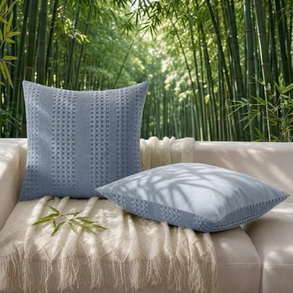 a moment 2 Pack Bamboo Fiber Pillow Covers - Waffle Weave, Ultra Soft & Breathable, Skin-Friendly Cotton Throw Pillow for Couch, Sofa, Bedroom Living Room 12x20 Inch Blue - color: Blue, size: 20" x 12" (Pack of 2)