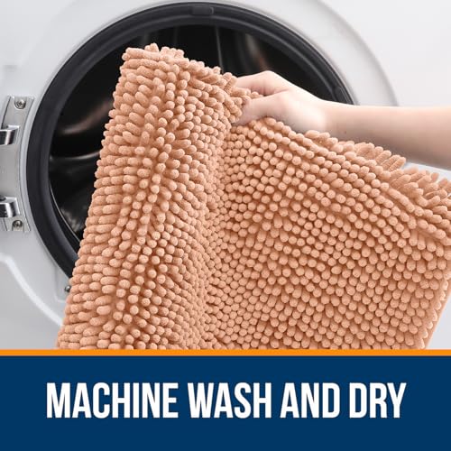 OLANLY Toilet Rugs U-Shaped 20x20, Soft Absorbent Chenille Contour Rugs - color: Peach, size: 20" X 20" Contour Rug
