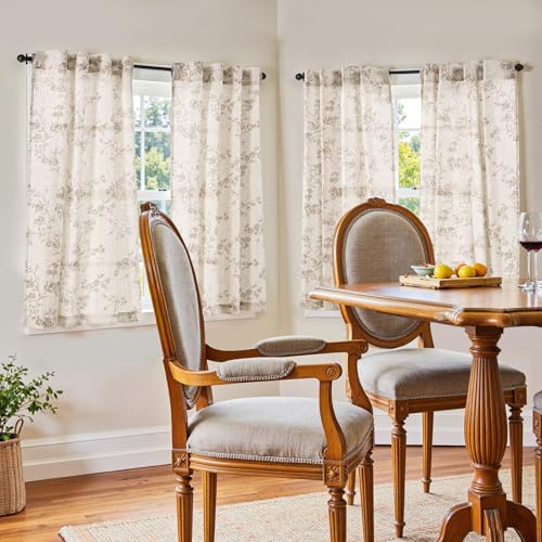 jinchan Floral Linen Kitchen Tier Curtains, 45 Inch, 2 Panels, Taupe - color: Alisa Taupe, size: 38"W x 45"L (Pack of 2)